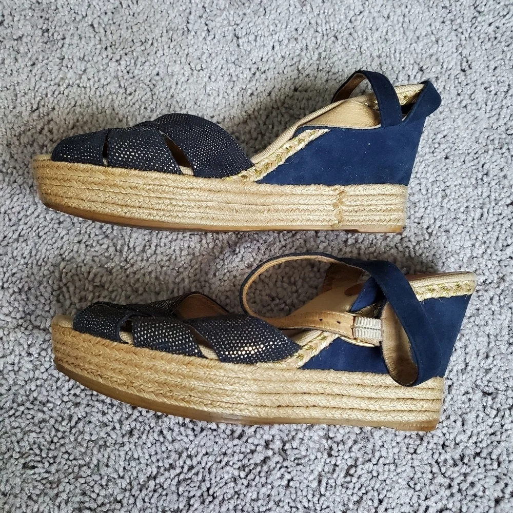 Minelli Navy Espadrille Wedge Sandals Made In Spain
